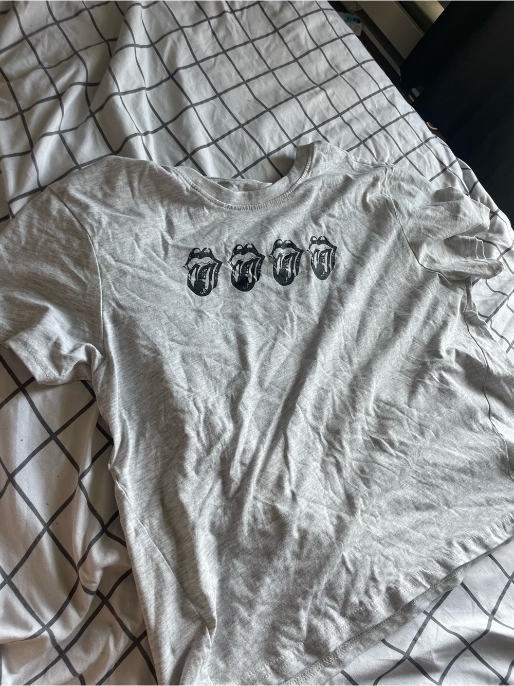 Gray Graphic Crewneck T-Shirt with Repeating Tongue Motif
